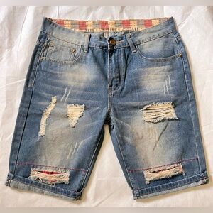 Men’s Fashion Jeans Distressed Denim Shorts light Blue Vintage Look size M